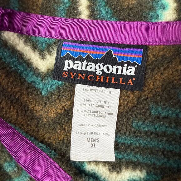 Patagonia Synchilla T-Snap Aztec Print Fleece Pullover XL - Picture 4 of 7
